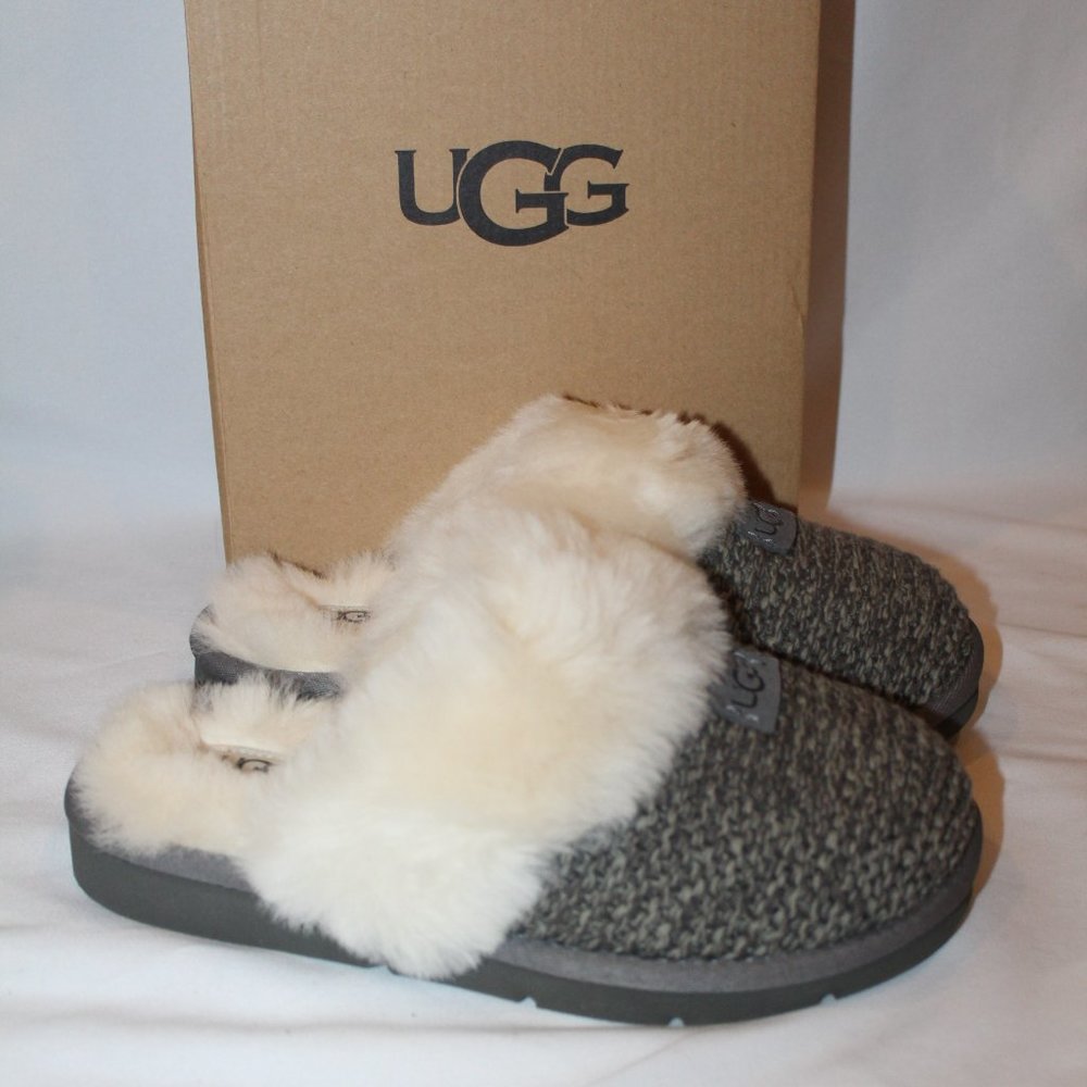 NEW UGG COZY KNIT SHEARLING SWEATER SLIPPERS GRAY